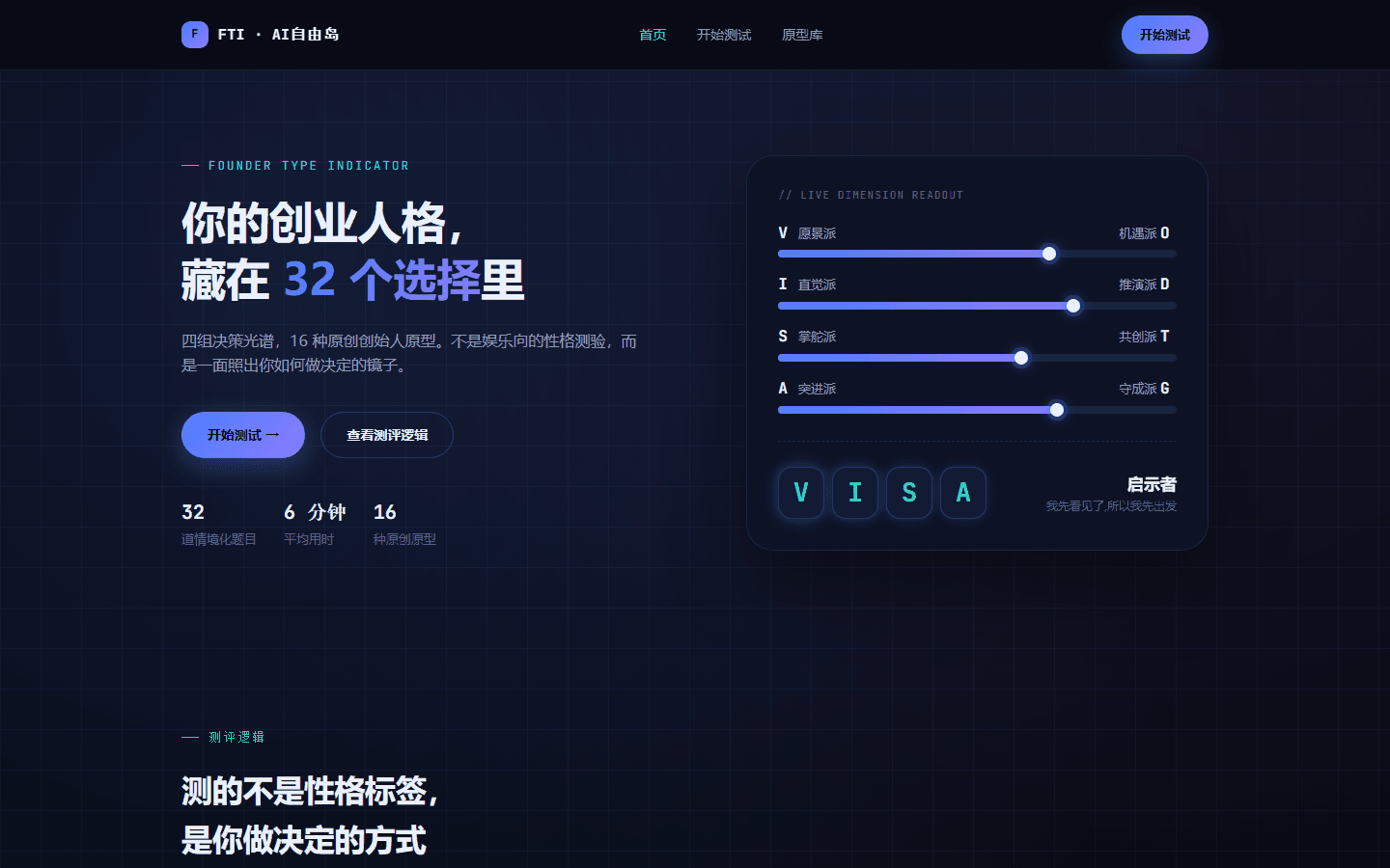 FTI 创始人人格测试网站预览